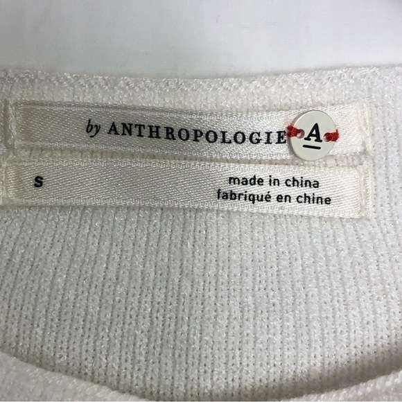 𝅺Anthropologie ivory knit double ruffle sleeve winter white dress - Picture 4 of 9